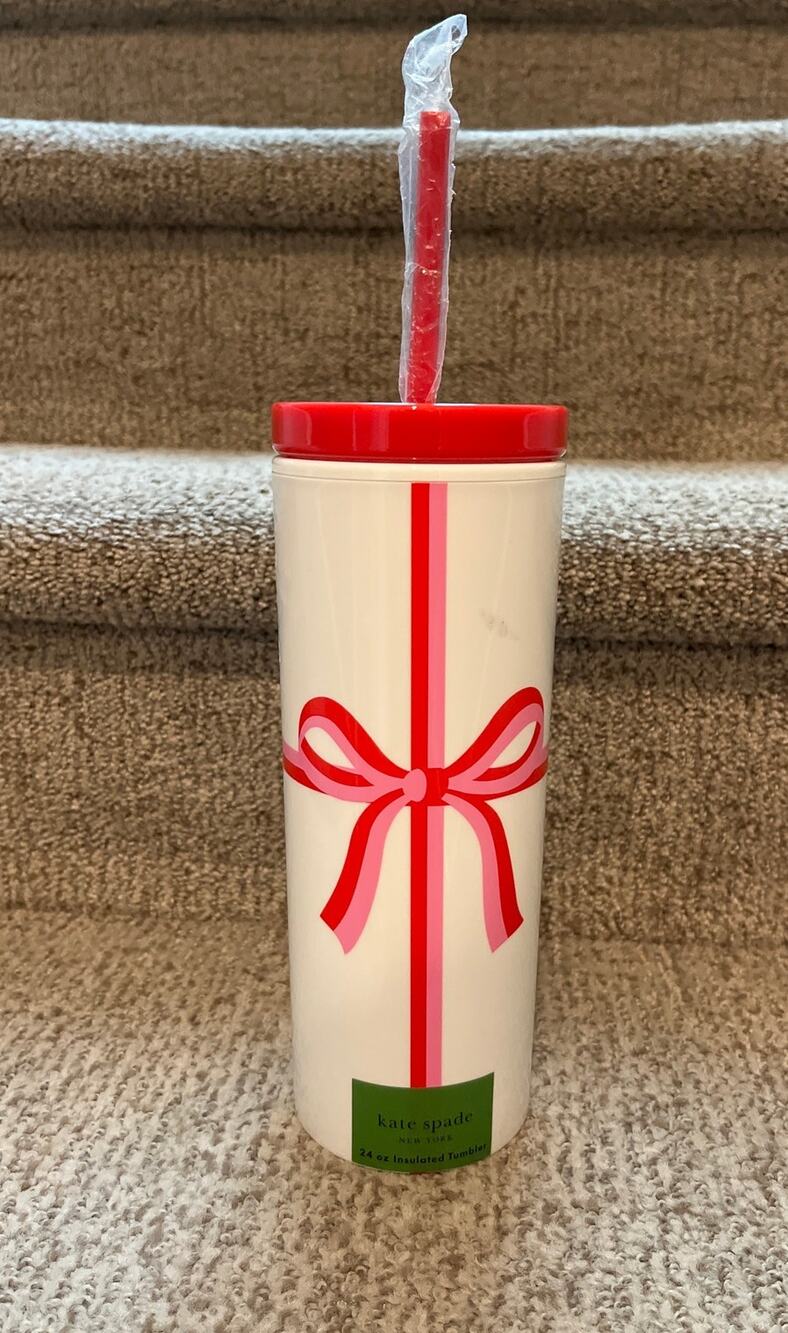 Kate Spade insulated 24 oz tumbler  " candy bow " new